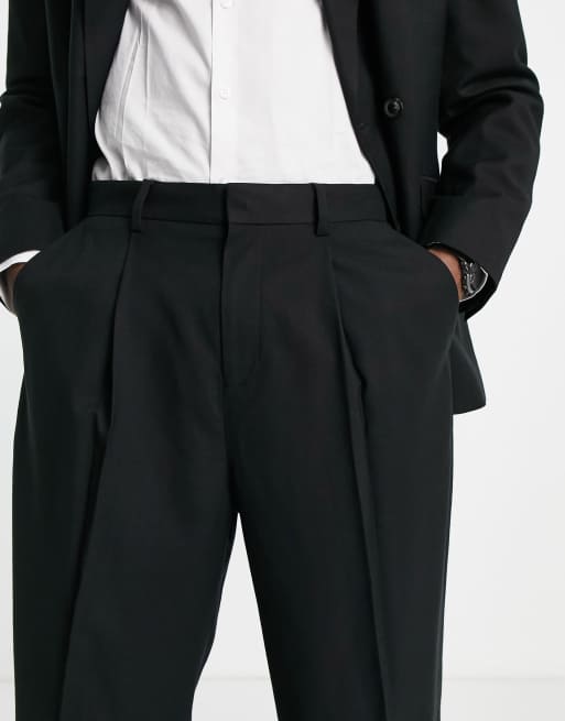 Topman – Czarne spodnie garniturowe z szerokimi nogawkami i zakładkami , 4 z 4