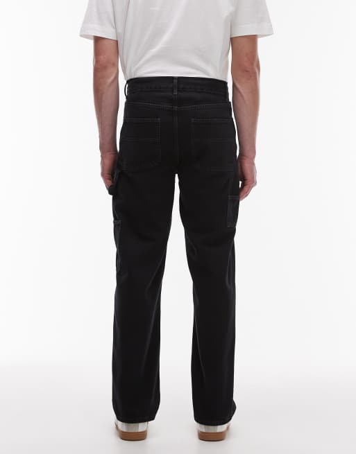 Topman – Czarne sztywne jeansy o kroju carpenter z prostymi nogawkami, 2 z 5