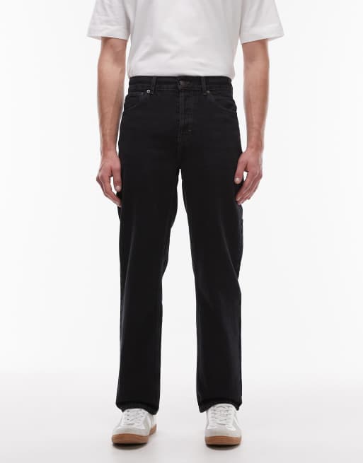 Topman – Czarne sztywne jeansy o kroju carpenter z prostymi nogawkami, 3 z 5