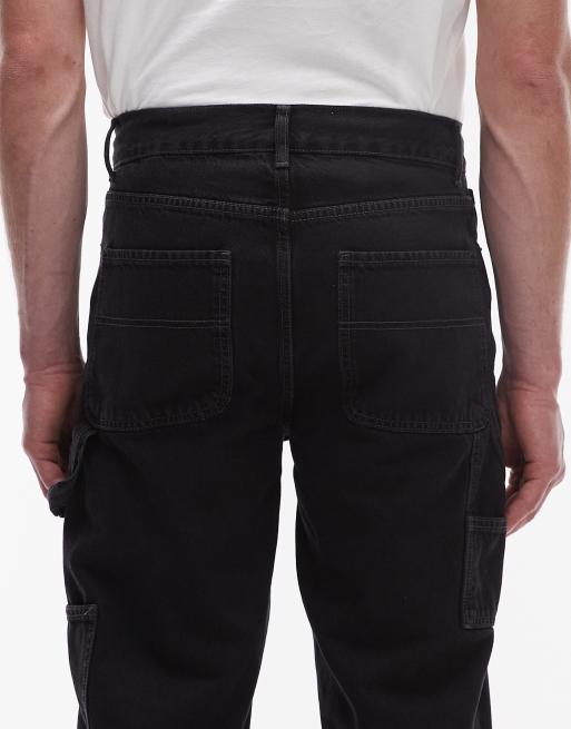 Topman – Czarne sztywne jeansy o kroju carpenter z prostymi nogawkami, 4 z 5