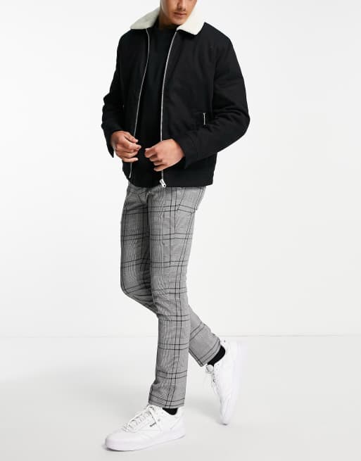 Topman – Czarno-białe obcisłe spodnie w kratkę
