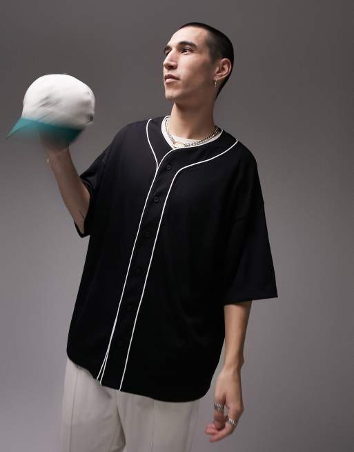 Topman – Czarny baseballowy T-shirt oversize z siateczki z wypustkami, 4 z 4