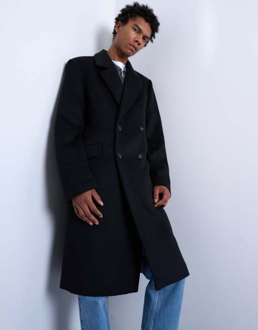 Topman – Czarny dwurzędowy płaszcz z mieszanki wełny, 2 z 5