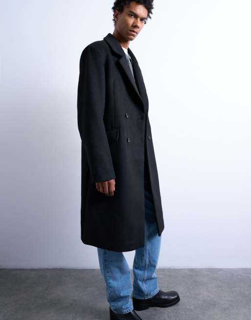 Topman – Czarny dwurzędowy płaszcz z mieszanki wełny, 3 z 5