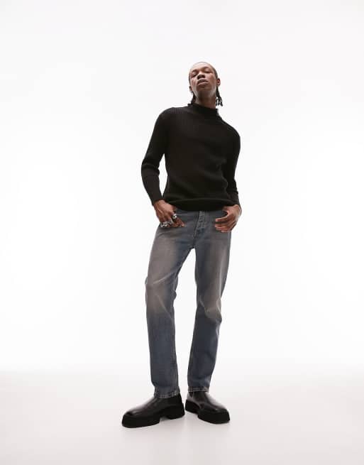Topman – Czarny dzianinowy sweter z golfem i suwakiem z boku, 4 z 4