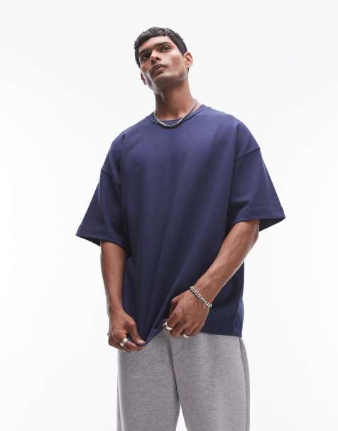Topman – Czarny gruby T-shirt oversize premium z rękawami do łokci - view 1