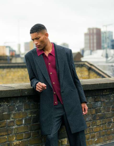 Topman – Czarny melanżowy płaszcz oversize z domieszką wełny - view 1