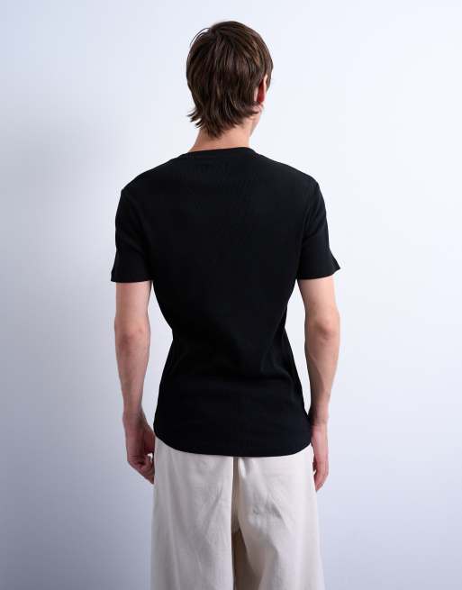 Topman – Czarny prążkowany T-shirt o bardzo dopasowanym kroju, 3 z 5