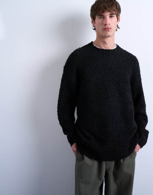 Topman – Czarny sweter o luźnym kroju z dzianiny boucle, 3 z 5