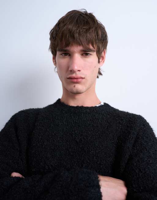 Topman – Czarny sweter o luźnym kroju z dzianiny boucle, 5 z 5