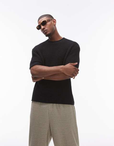 Topman crochet knit t-shirt in black