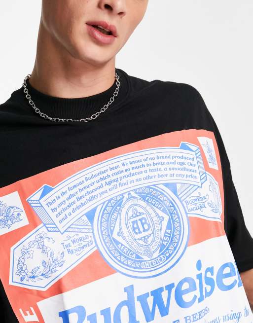 Topman – Czarny T-shirt o kroju extreme oversize z nadrukiem „Budweiser“, 4 z 4