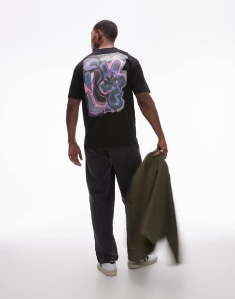 Topman – Czarny T-shirt oversize z abstrakcyjnym wzorem z przodu i na plecach - view 1