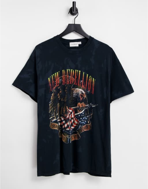 Topman – Czarny T-shirt oversize z nadrukiem „New Rebellion”