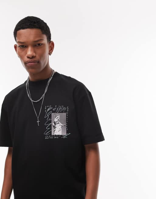 Topman – Czarny T-shirt oversize ze Statuą Wolności w ramce