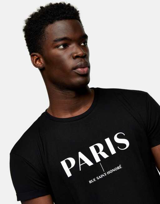 Topman – Czarny T‑shirt o wydłużonym fasonie z nadrukiem „Paris”, 3 z 4