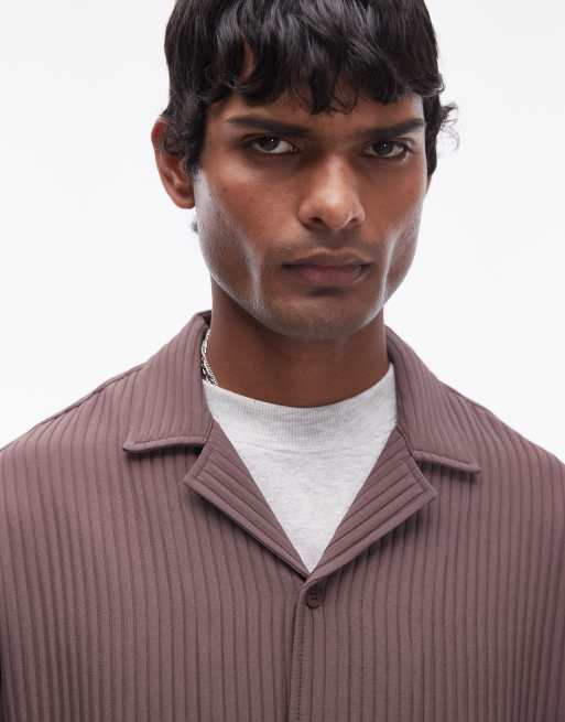 Topman – Czekoladowa koszula z długimi rękawami i grubymi plisami, 4 z 4