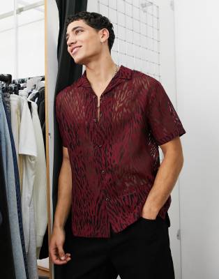 Topman – Czerwona koszula ze wzorem devore 