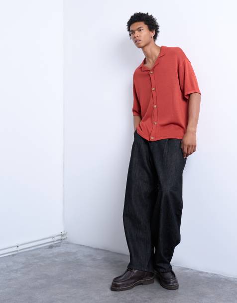 Topman relaxed button through shirt in red