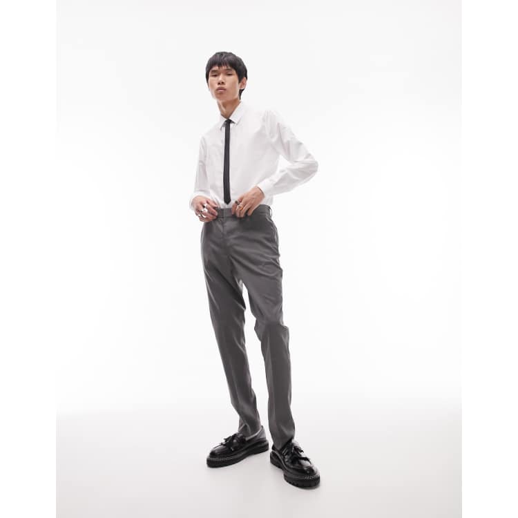 Topman dark gray suit pants with wide belt loop | ASOS