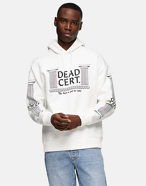 Topman Dead Cert graphic print hoodie in ecru