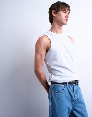 Topman - Débardeur côtelé ajusté à col montant - Gris chiné