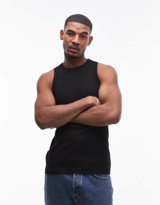 Topman - Débardeur côtelé ajusté à col montant - Noir