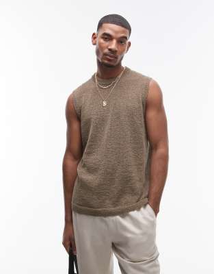 Topman - Débardeur décontracté à col ras de cou en maille au crochet - Kaki-Vert
