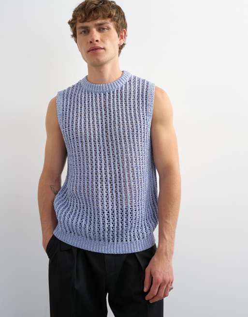 Topman - Débardeur décontracté en maille crochetée - Bleu, 5 de 5