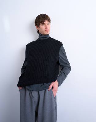 Topman - Débardeur décontracté en maille torsadée - Noir