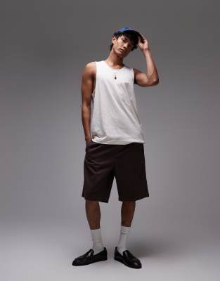 Topman - Débardeur flammé en lin mélangé - Écru-Blanc