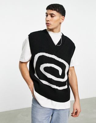 T-shirts et débardeurs Topman - Débardeur oversize en maille à motif spirale - Noir