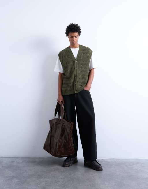 Topman - Débardeur sans manches boutonné coupe décontractée - Kaki, 4 de 4