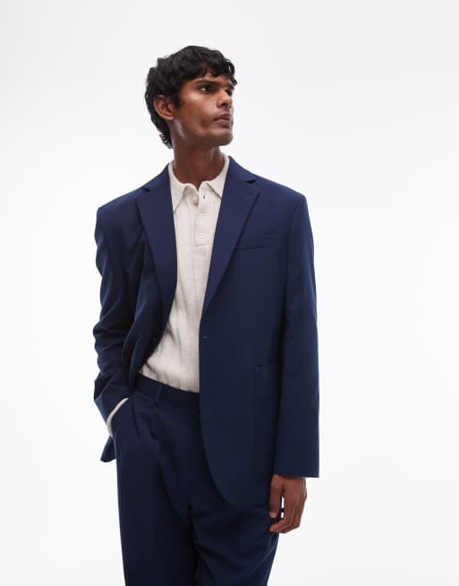 Topman Deconstructed Oversized Suit Jacket in Blue