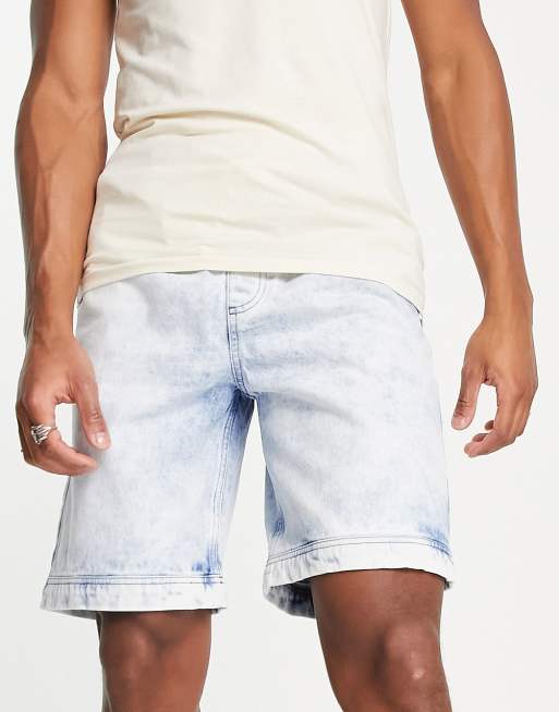 Topman - Denim basketbalshort in bleekwassing 