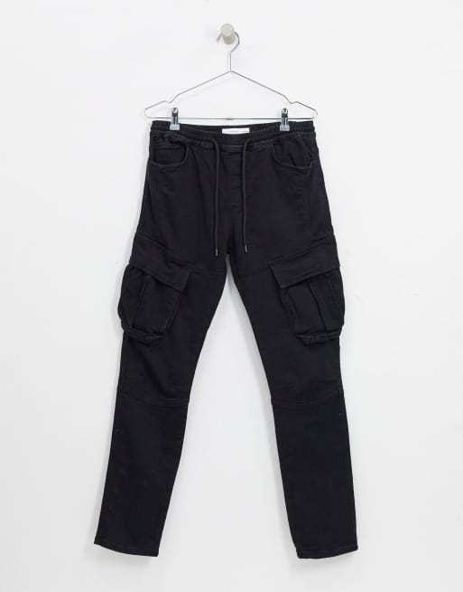 Black Cargo Denim Joggers