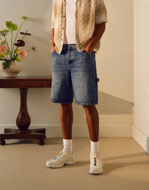 Topman denim carpenter short in mid wash blue, 3 of 5