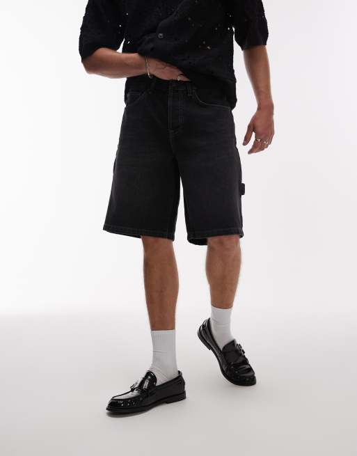 Topman denim carpenter shorts in washed black