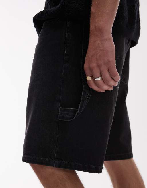 Topman denim carpenter shorts in washed black