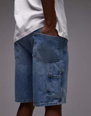 TOPMAN DENIM CARPENTER SHORTS 