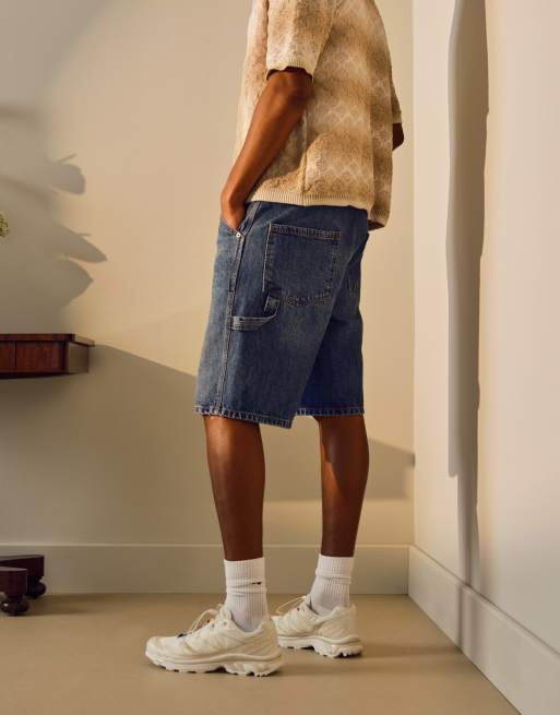 Topman denim carpenter shorts in mid wash blue, 2 of 5