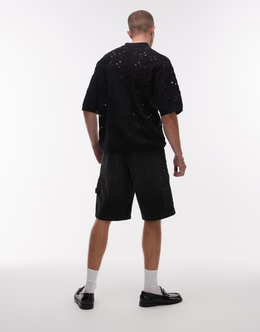 Topman denim carpenter shorts in washed black