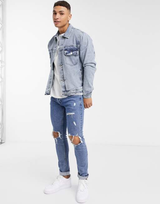 Topman distressed hot sale denim jacket