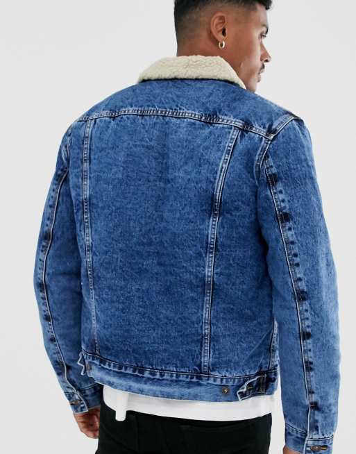 Blue Wash Denim Jacket with Borg Collar – legendlondon-eu