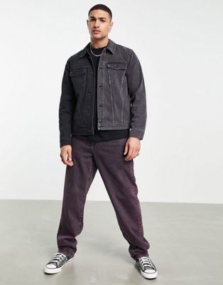 Topman denim jacket in spliced grey and washed black
