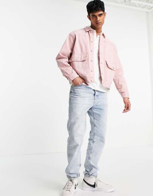 Pink denim hot sale jacket mens