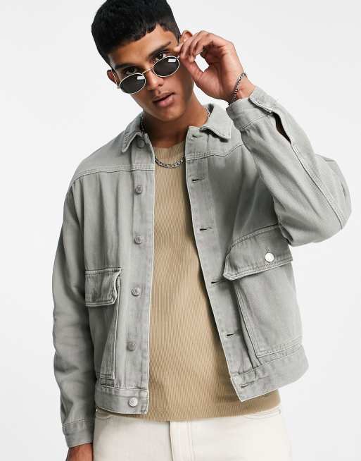 Topman green denim jacket sale