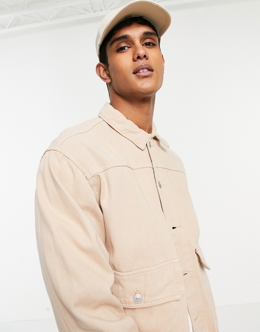 topman denim jacket with pockets with stone-neutral