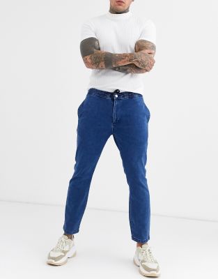 Topman denim joggers in washed blue