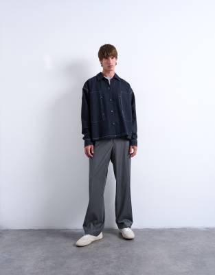 Topman Denim Look Jersey Shacket In Blue